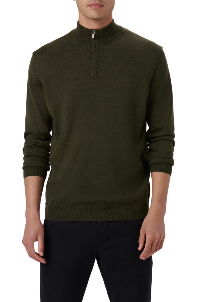 Bugatchi Quarter Zip Merino Wool Pullover in Khaki Cover