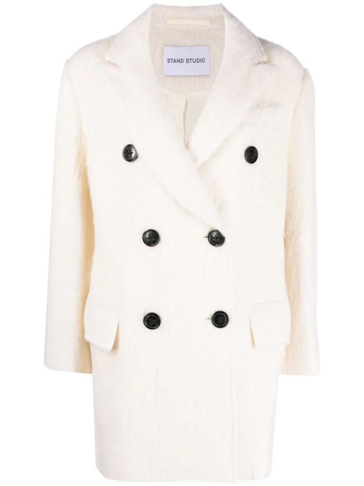 STAND STUDIO Esme brushed double-breasted coat - White Cover