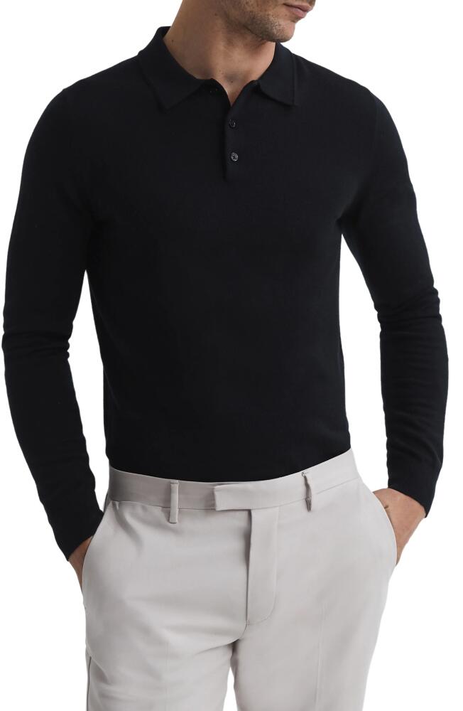 Reiss Trafford Long Sleeve Wool Polo Sweater in Black Cover