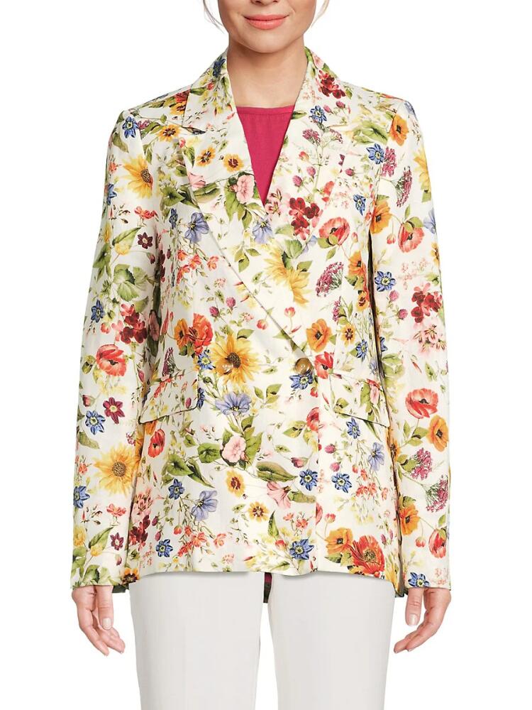 T Tahari Women's Floral Linen Blend Blazer - Cream Multi Cover