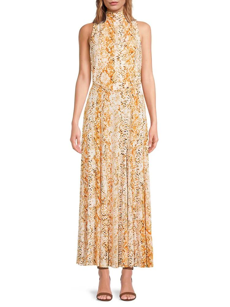 Calvin Klein Women's Animal Print Belted Maxi Dress - Turmeric Multi Cover