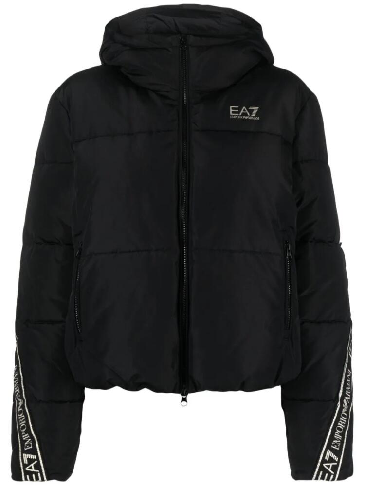 Ea7 Emporio Armani logo-tape hooded padded jacket - Black Cover