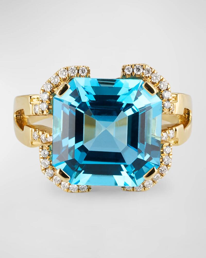 Goshwara Gossip 18K Yellow Gold Blue Topaz Ring with Diamonds Cover