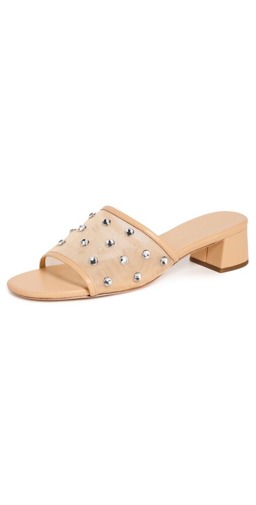 Loeffler Randall Brooke Mesh Mid-Heel Mule Sandals With Crystal Embellishment Caramel/Clear Cover