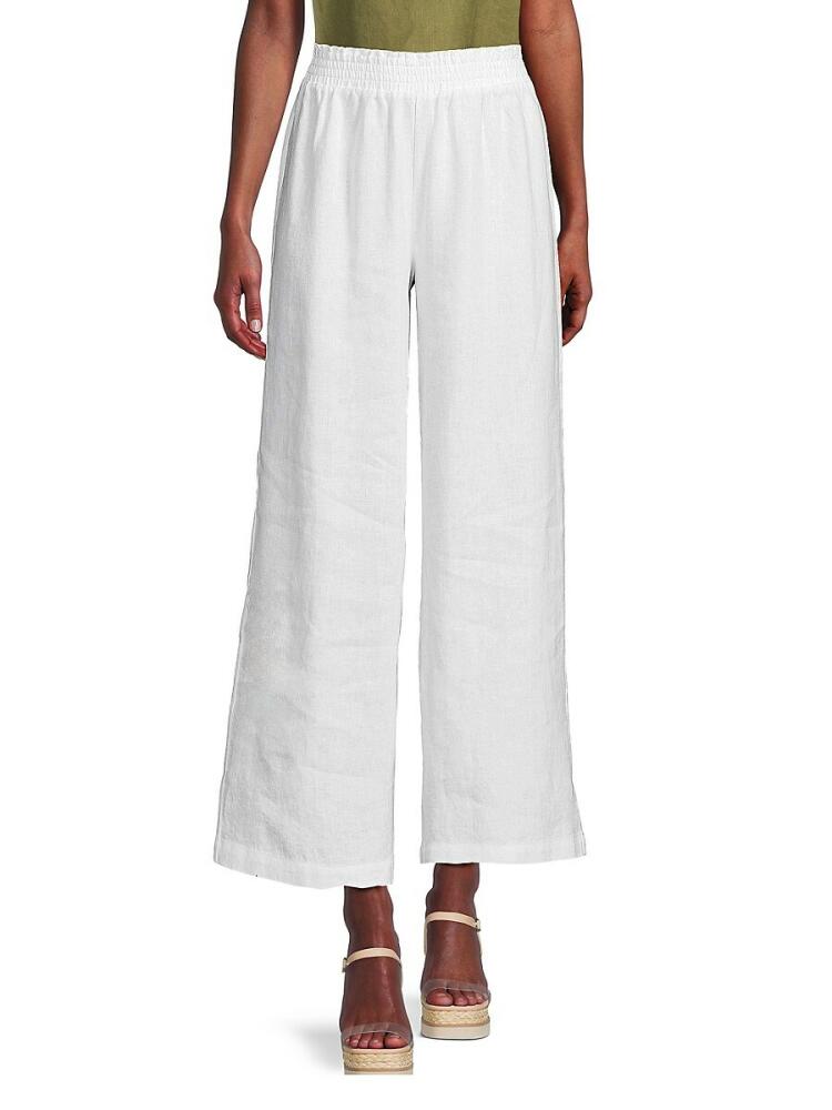 Saks Fifth Avenue Women's 100% Linen Wide Leg Pants - White Cover