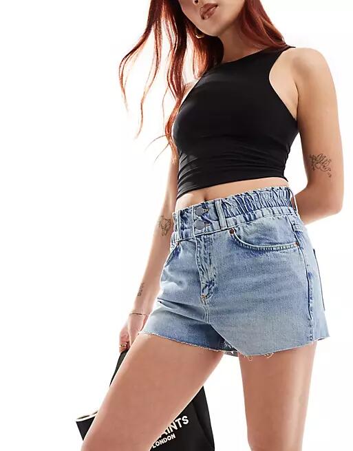 AllSaints Hailey elastic waist denim shorts in light blue wash Cover