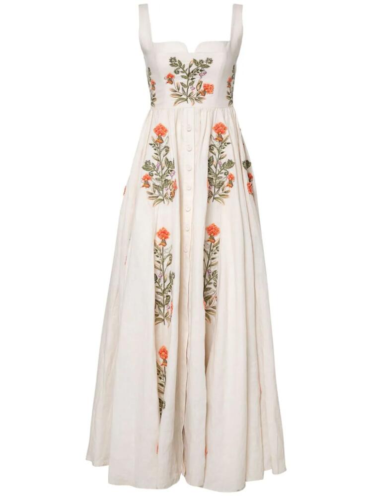 Agua By Agua Bendita floral-embroidered linen midi dress - White Cover