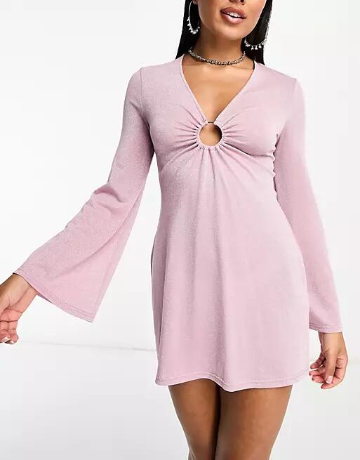 The Frolic serpentine long sleeve mini summer dress in lilac-Purple Cover