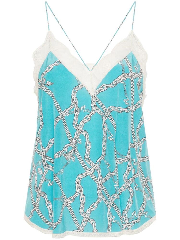 Zadig&Voltaire Christy logo-print silk top - Blue Cover