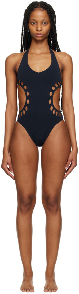 ALAÏA Navy Cutout One-Piece Swimsuit Cover