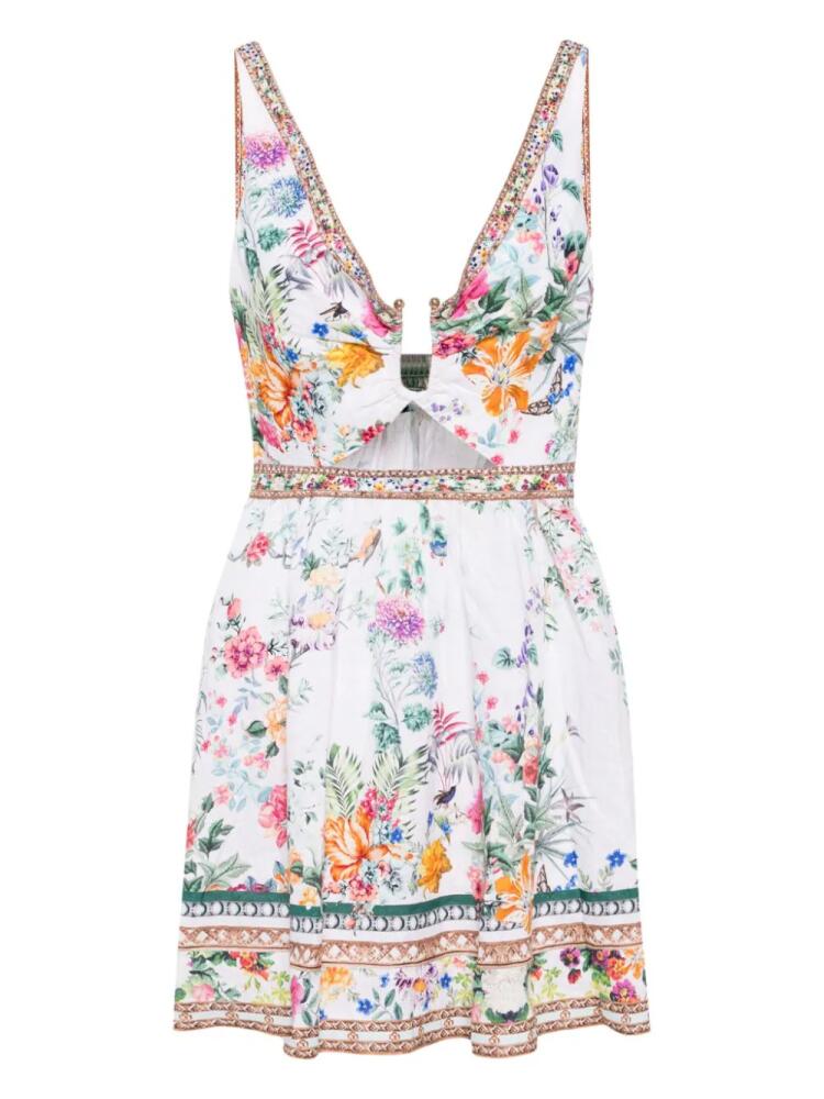 Camilla cut-out floral linen minidress - White Cover