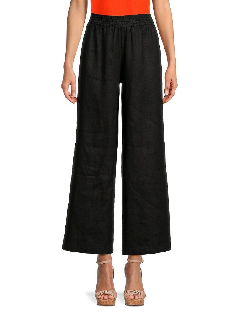 Saks Fifth Avenue Women's 100% Linen Wide Leg Pants - Black Cover