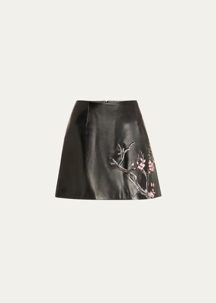 Alexander McQueen Cherry Blossom Embroidered Mini Leather Skirt Cover