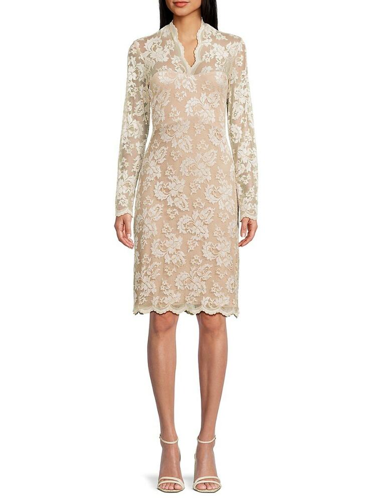 Marina Women's Lace Mini Sheath Dress - Champagne Cover