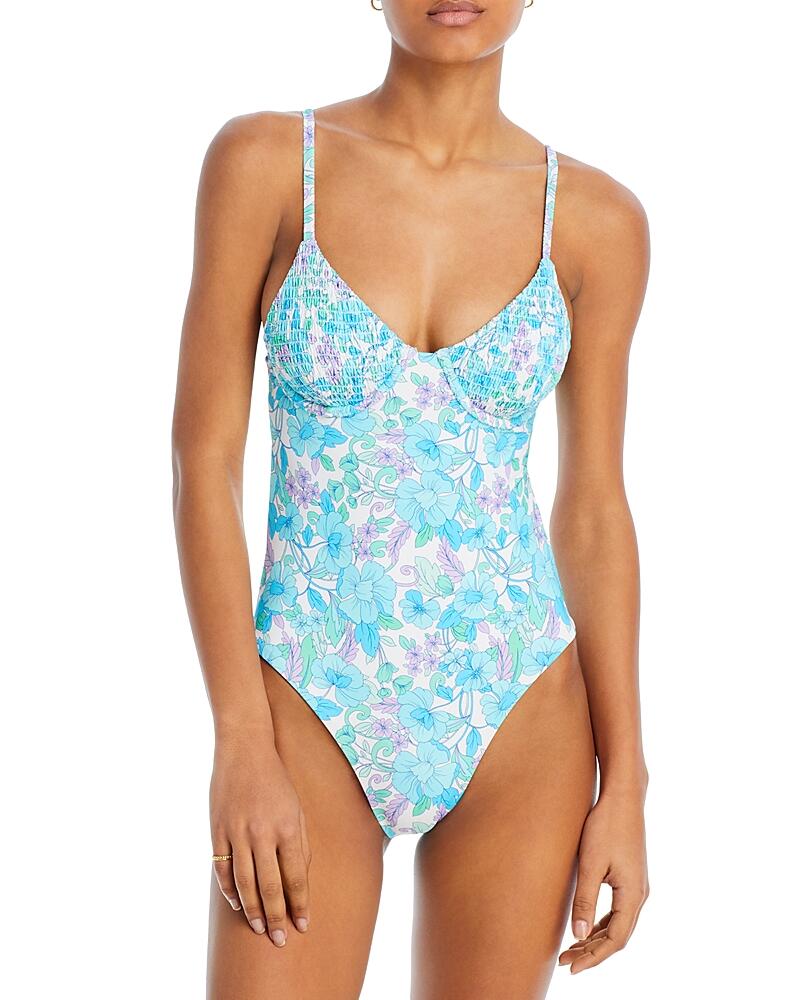 Aqua Smocked Underwire One Piece Swimsuit - Exclusive Cover