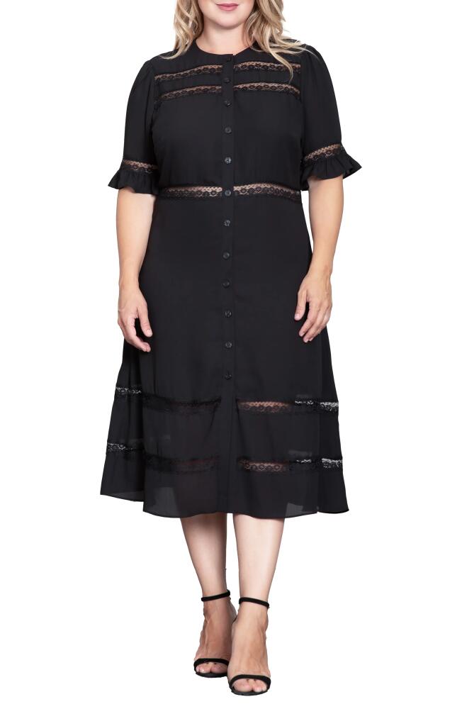 Standards & Practices Lace Inset Georgette Midi Dress in Black Cover