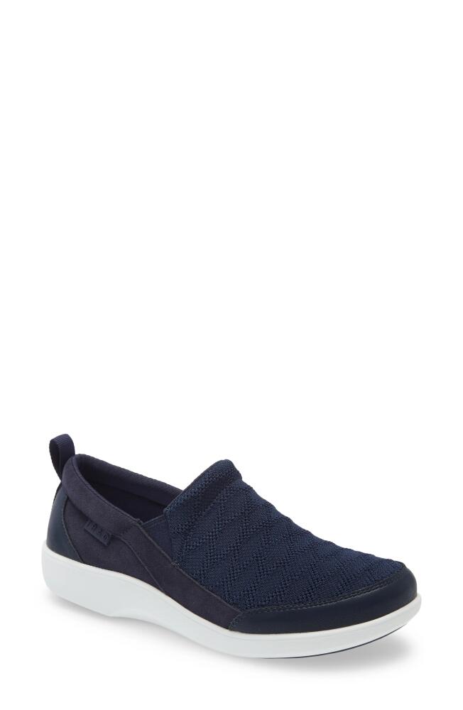 TRAQ by Alegria Melodiq Slip-On Sneaker in Navy Waves Leather Cover