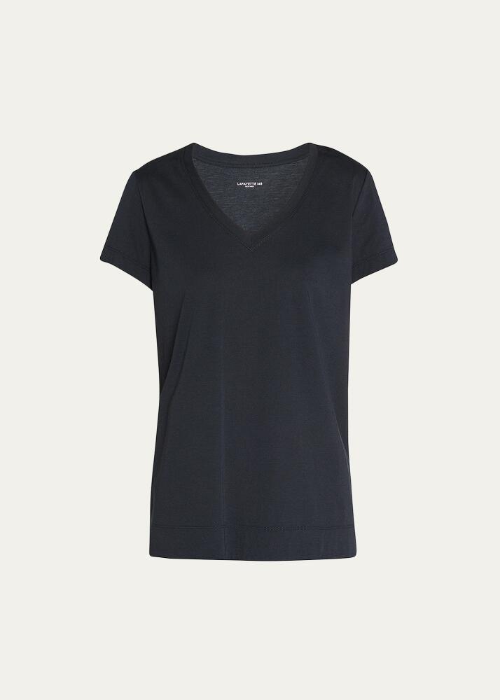 Lafayette 148 New York Modern V-Neck Short-Sleeve Cotton Jersey Tee Cover