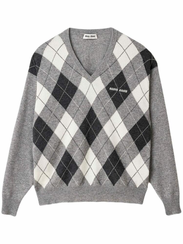 Miu Miu argyle-intarsia cashmere jumper - Grey Cover