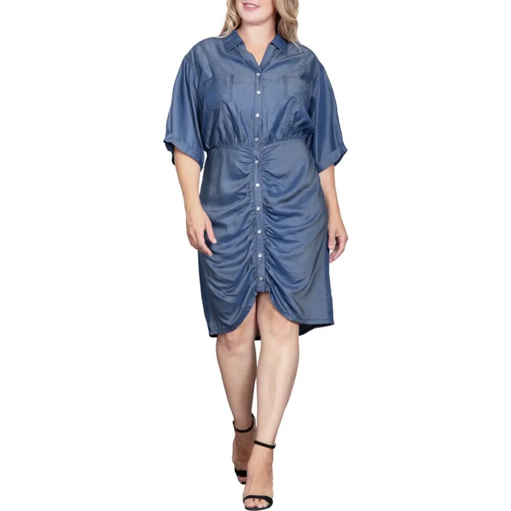 Standards & Practices Ruched Denim Shirtdress in Dark Indigo Cover