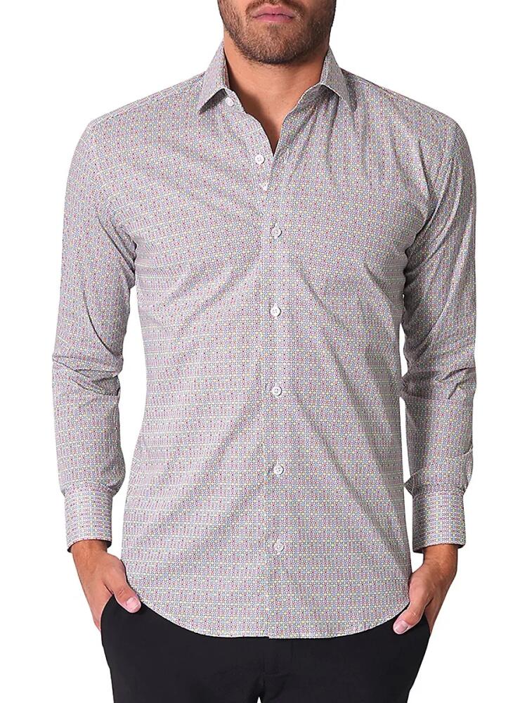 Bertigo Men's Geometric Long Sleeve Shirt - Black White Cover