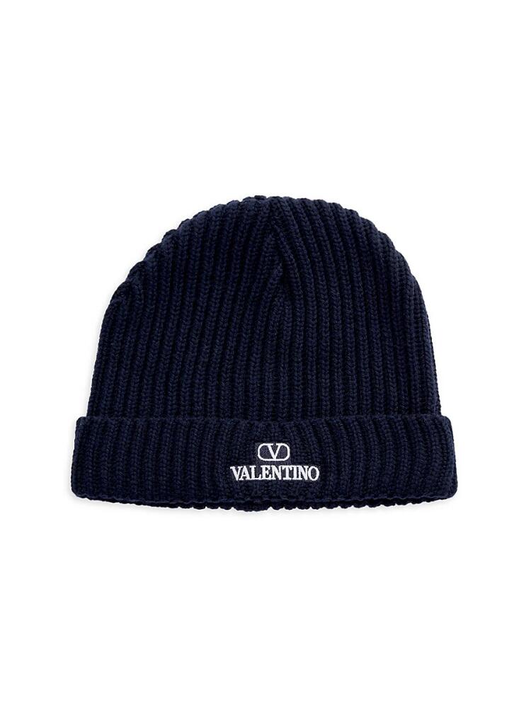 Valentino Garavani Men's Logo Rib Knit Beanie - Navy Cover