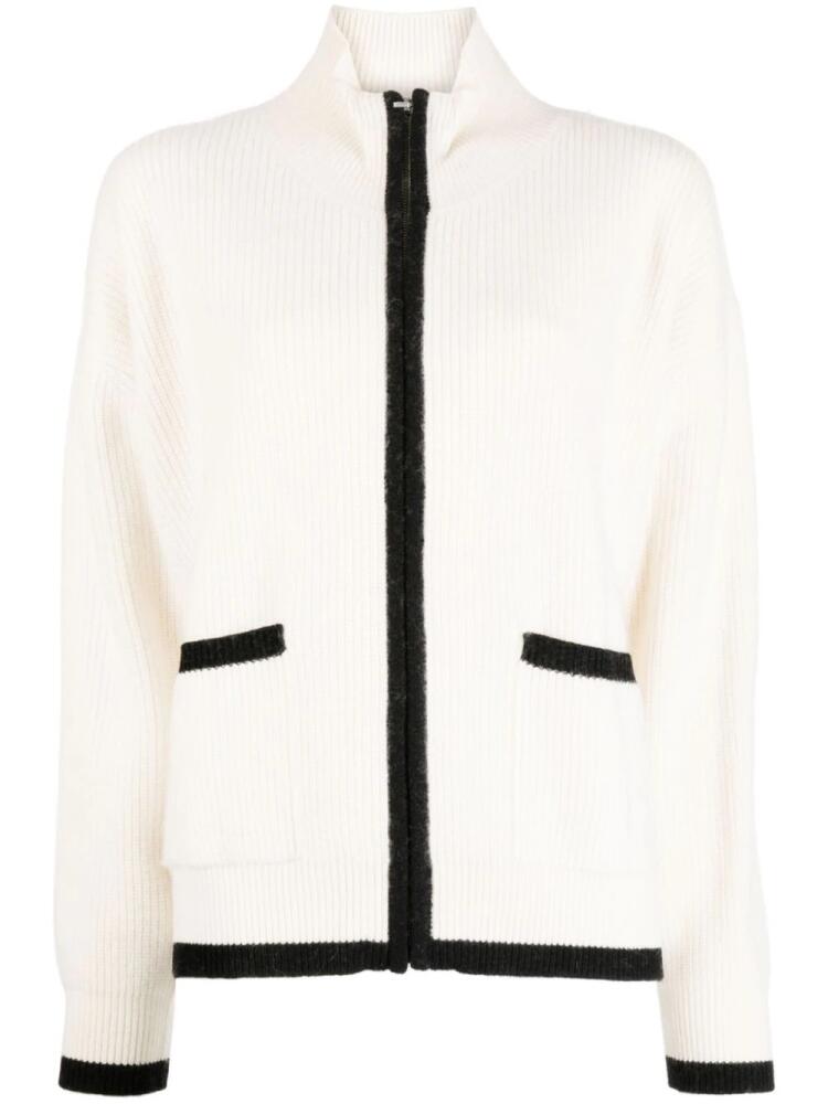 STUDIO TOMBOY contrasting-trim high-neck cardigan - White Cover