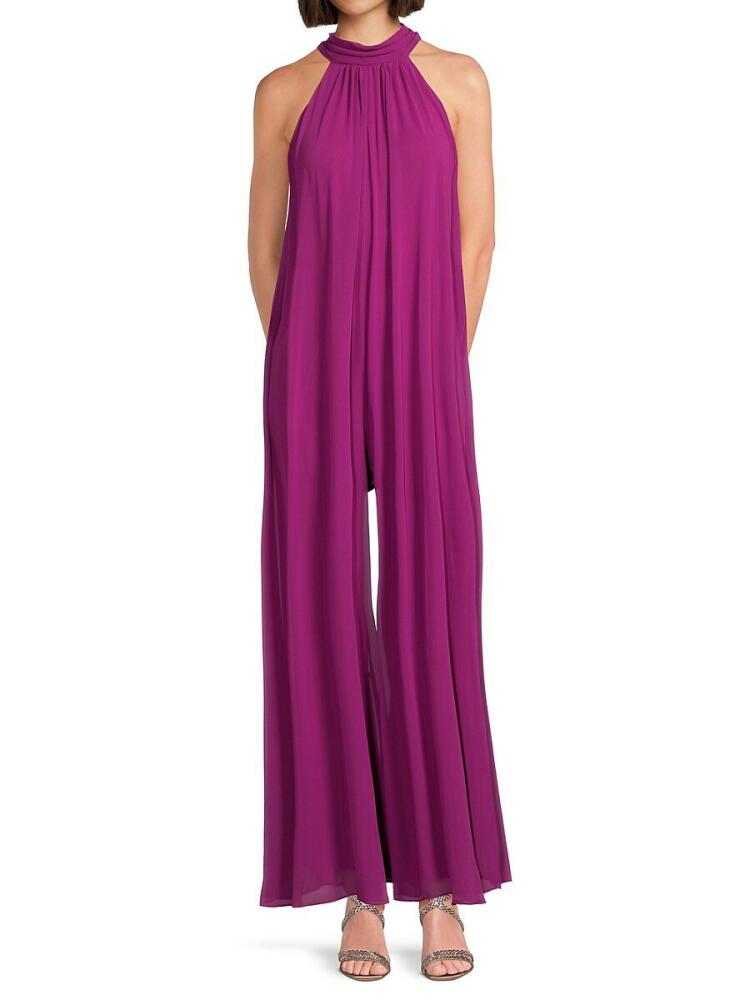 Marina Women's Halter Chiffon Wide Leg Jumpsuit - Fuschia Cover