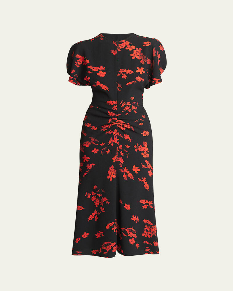 Victoria Beckham Gathered Waist Floral Print Midi Dress Cover