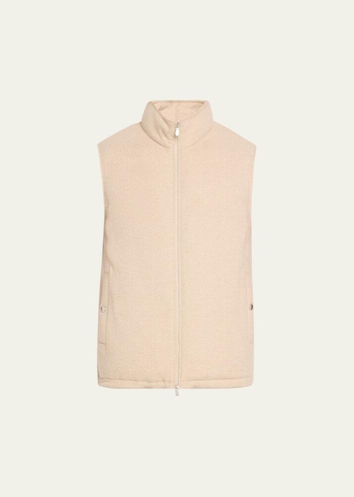 Brunello Cucinelli Men's Wool-Cashmere Chevron Full-Zip Vest Cover