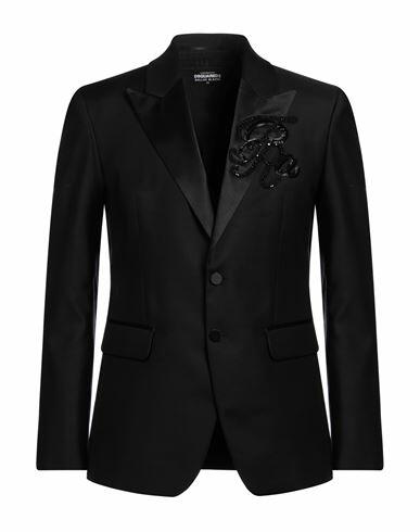 Dsquared2 Man Blazer Black Virgin Wool, Silk Cover