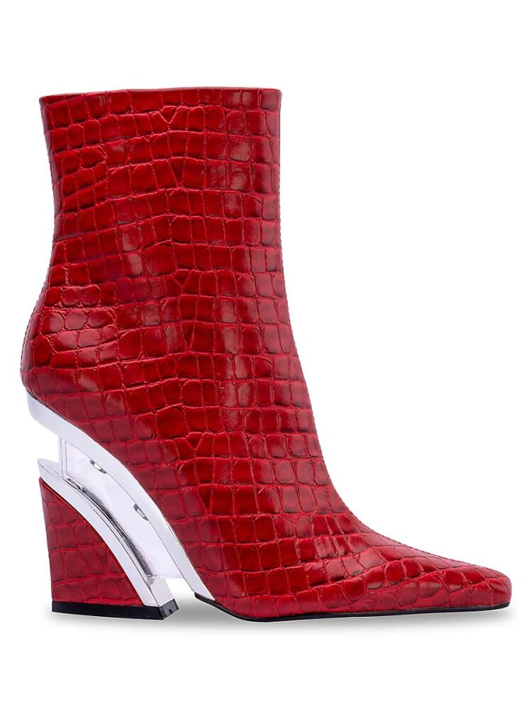 Lady Couture Women's Via Crocodile Embossed Wedge Heel Ankle Boots - Red Cover