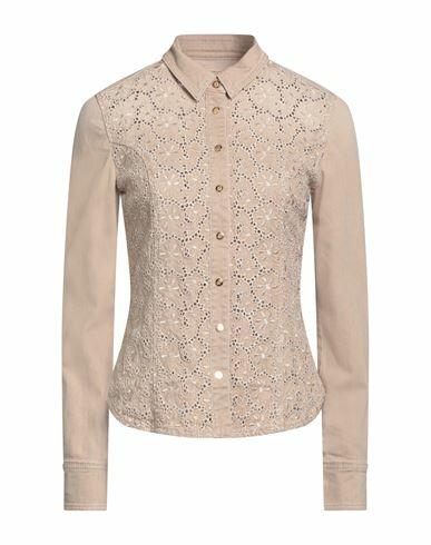 Marani Jeans Woman Denim shirt Beige Cotton, Elastane Cover