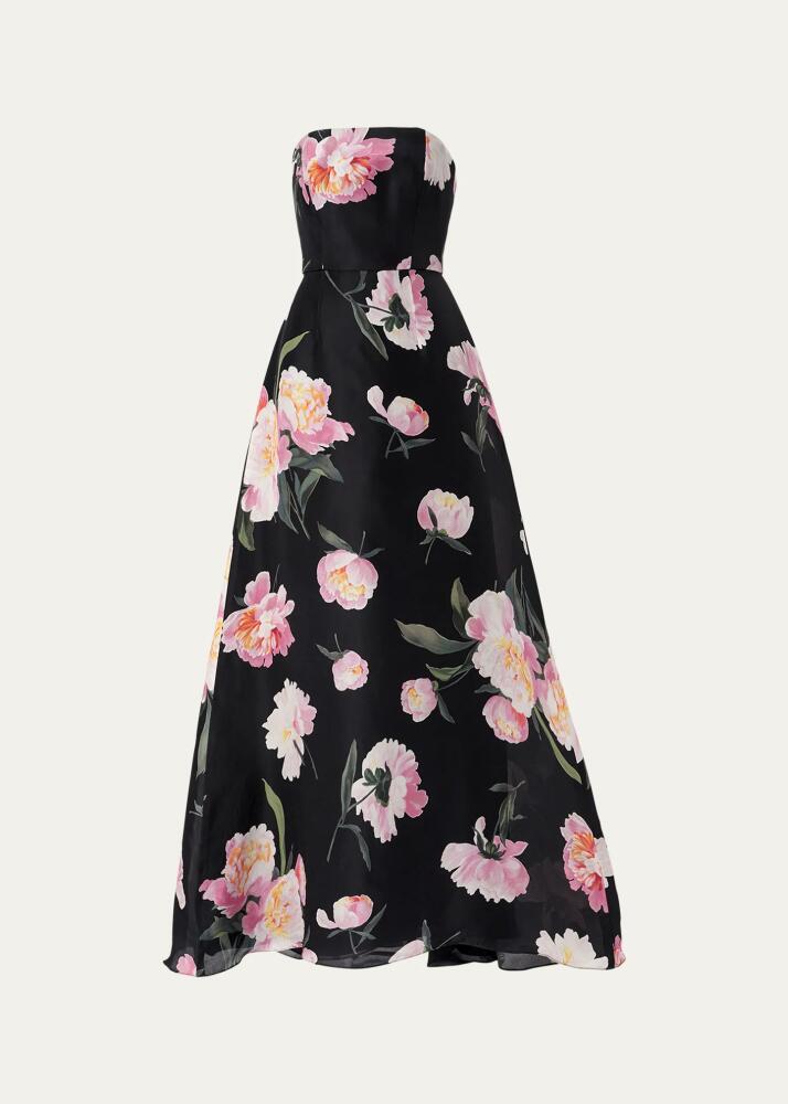 Carolina Herrera Floral Strapless A-Line Silk Gown Cover