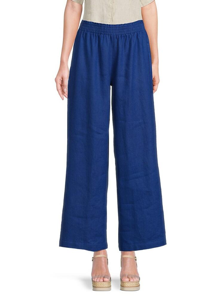 Saks Fifth Avenue Women's 100% Linen Wide Leg Pants - Cobalt Cover