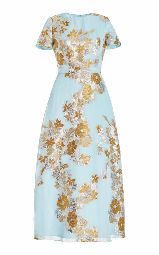 Markarian - Mae Metallic Floral Brocade Midi Dress - Blue Cover