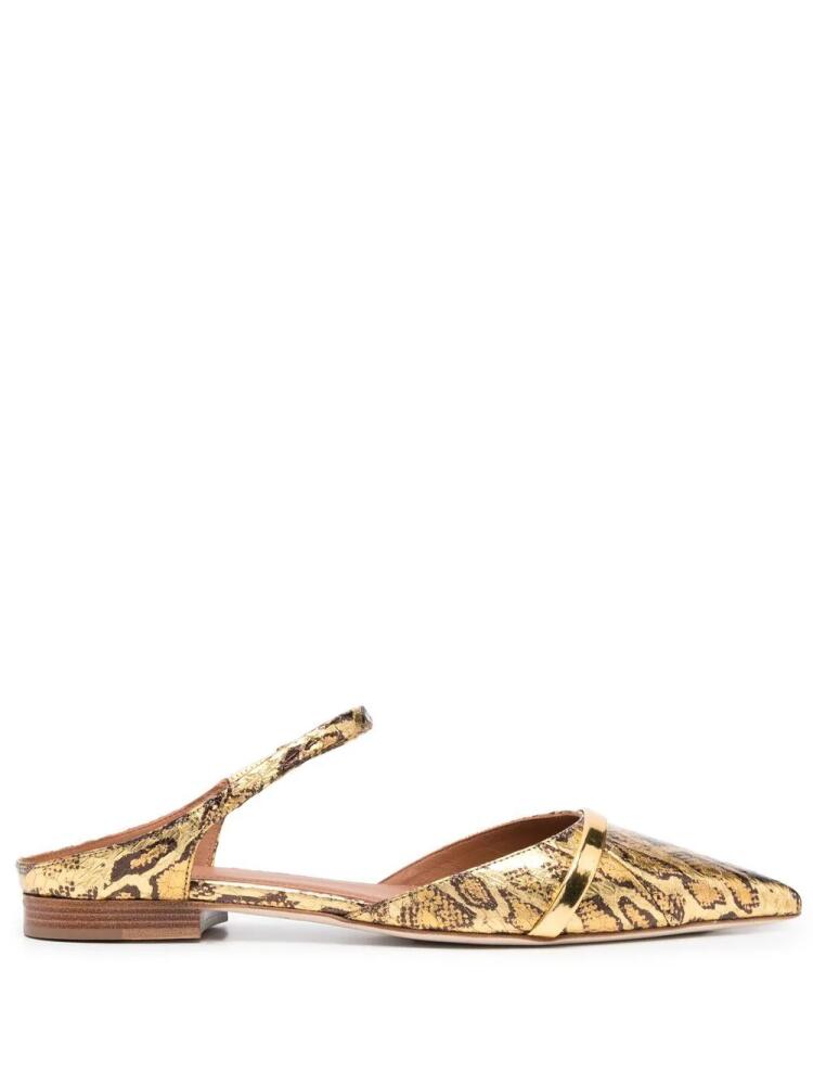 Malone Souliers Uma snakeskin-print mules - Gold Cover