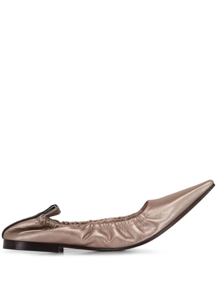 Brunello Cucinelli Monili-trim metallic-leather ballet pumps - Pink Cover