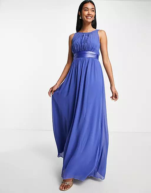 Little Mistress Bridesmaid chiffon maxi dress in blue Cover