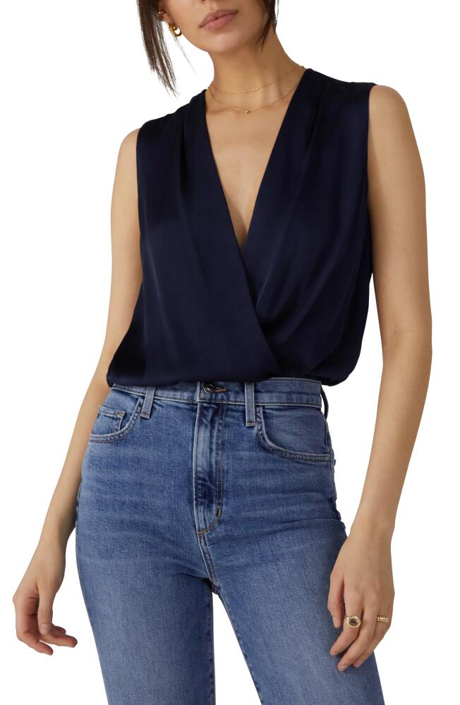 Favorite Daughter The Date Sleeveless Wrap Bodysuit in Navy Cover