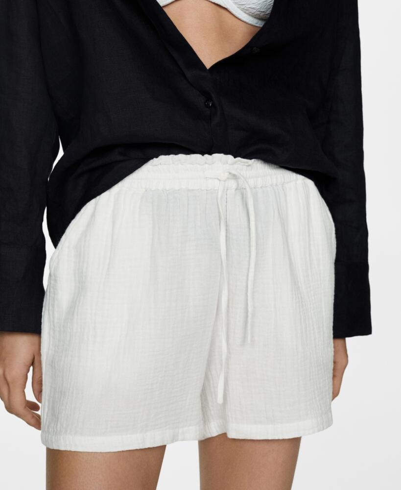 Mango Women's Elastic Waist Cotton Shorts - Off White Cover