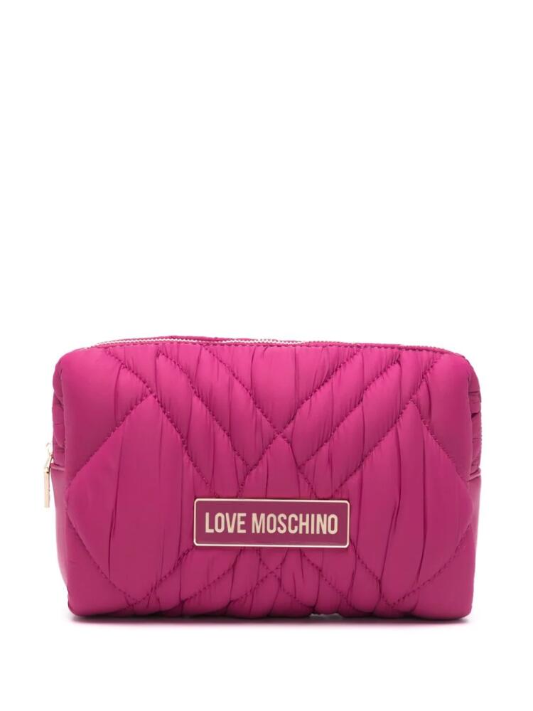 Love Moschino logo-plaque makeup bag - Pink Cover