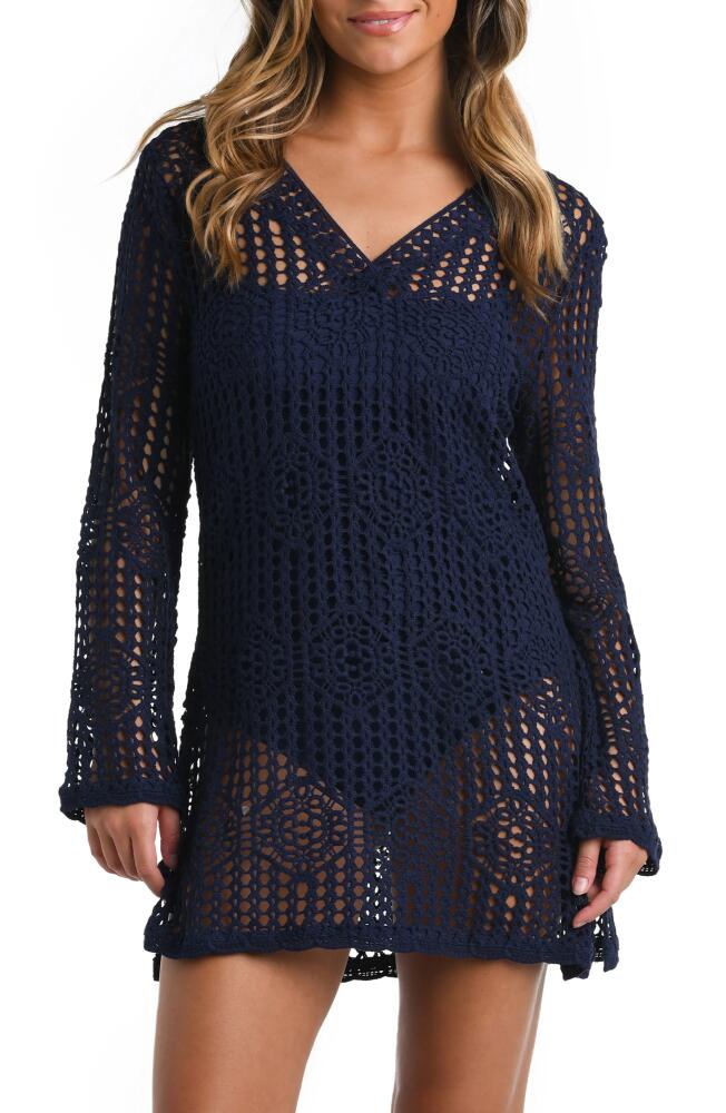 La Blanca Waverly Long Sleeve Cotton Cover-Up Dress in Indigo Cover