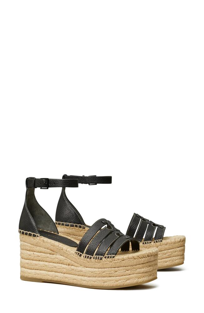 Tory Burch Ines Ankle Strap Espadrille Platform Wedge Sandal in Perfect Black Cover