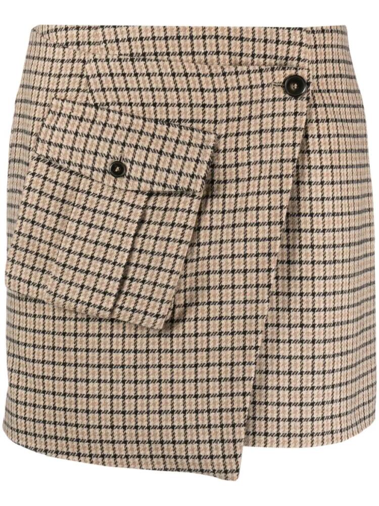 HERSKIND wrap-design checked miniskirt - Brown Cover