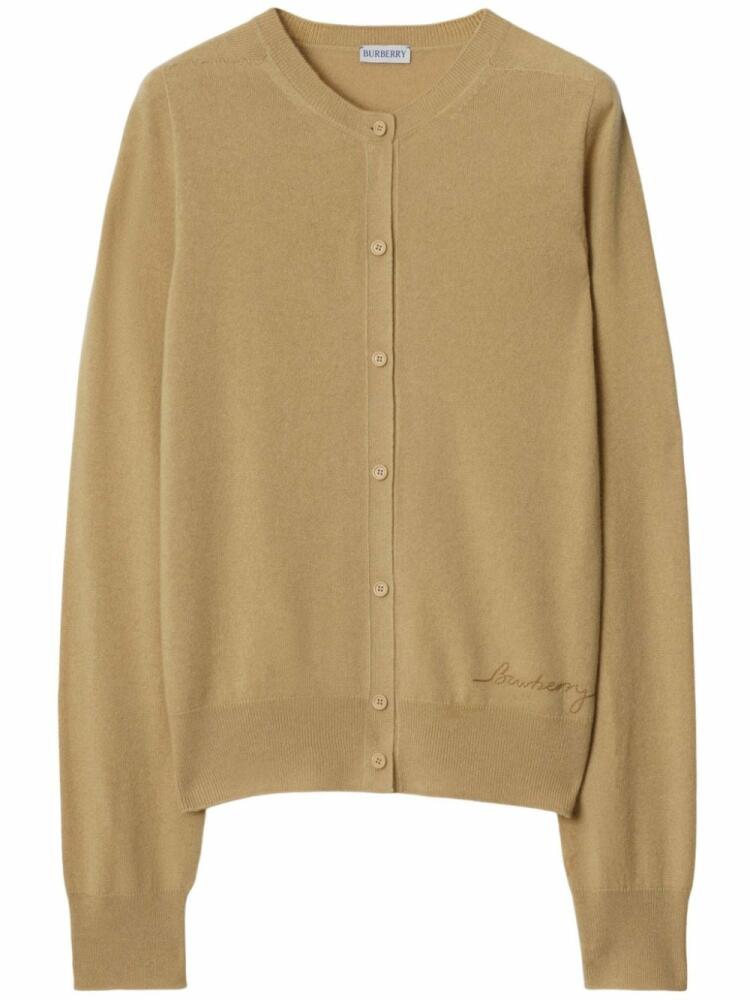 Burberry logo-embroidered cashmere cardigan - Neutrals Cover