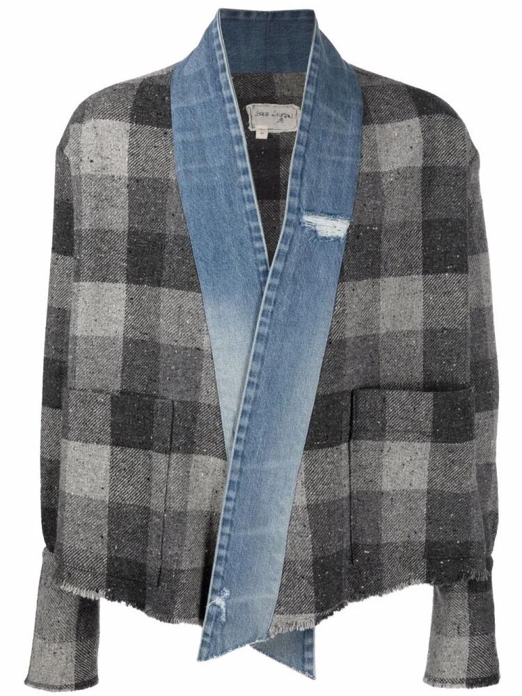 Greg Lauren denim-trim checked shirt jacket - Grey Cover