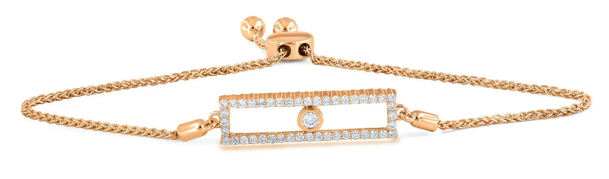 LuvMyJewelry Rectangular Kinetic Uno Slider Bolo Adjustable Diamond Bracelet in 14K Gold in 14K Rose Gold Cover