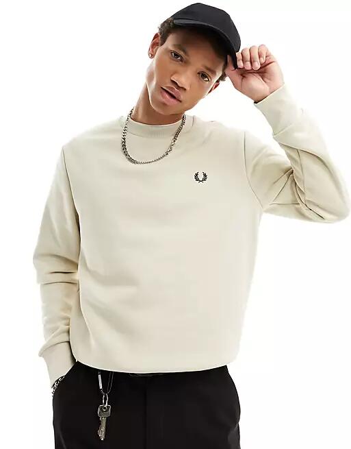 Fred Perry warped graphic sweatshirt in cream-Black Cover