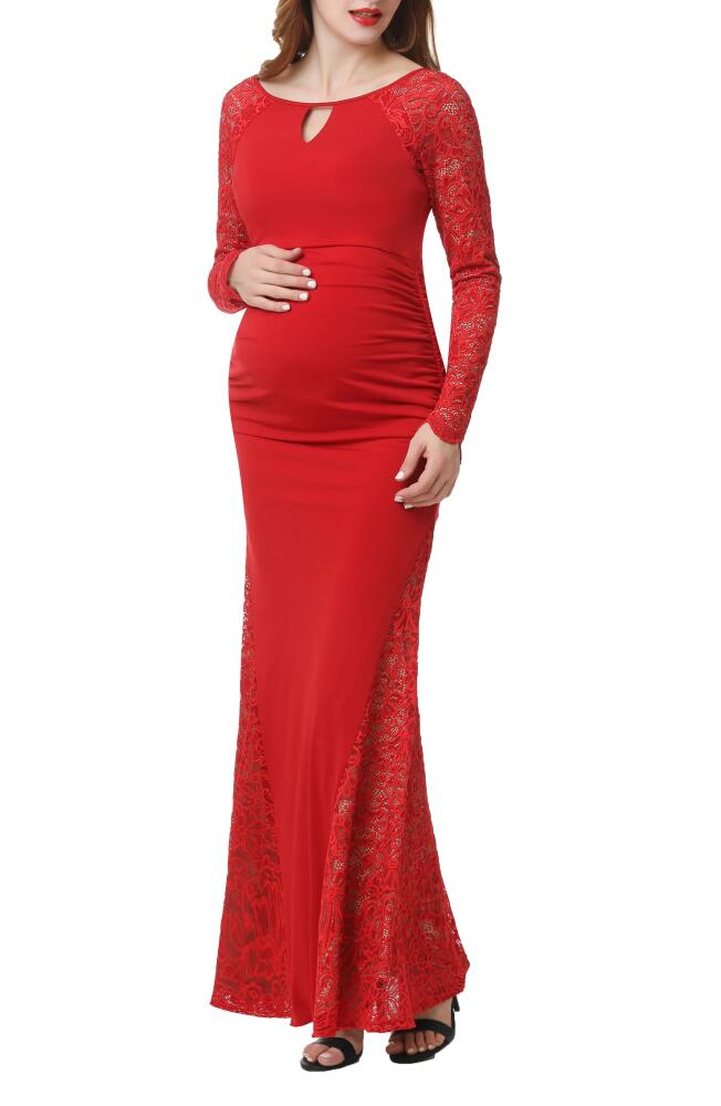 Kimi and Kai Bella Long Sleeve Maternity Maxi Dress in Red Cover